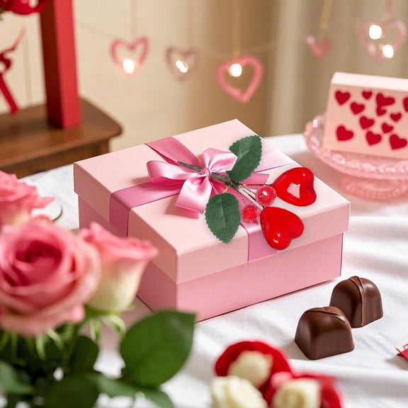 Cozilinen Valentine's Day Heart Shaped Gift Box Decoration, Artificial Floral Arrangement for Home Decor, Vase, Party, Fireplace, Grave