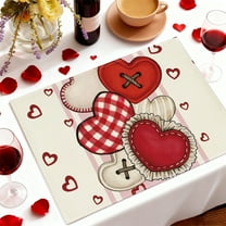 Cozilinen Valentine's Day Placemats Set of 1, Linen Fabric Heat Resistant Table Mat with Heart Letter Print, Holiday Party Dining Decor for Home Kitchen Restaurant