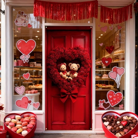 Cozilinen Valentines Day Door Curtain Decoration 35x72 Inch Polyester Door Cover Wall Hanging for Festival Party Decorations