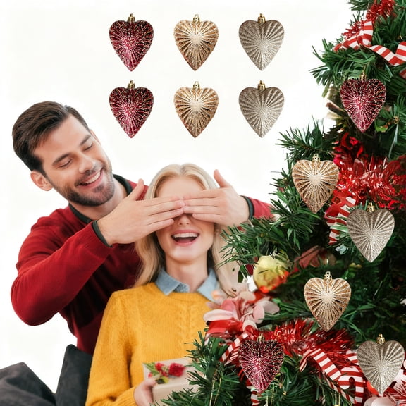 Cozilinen Valentines Day Heart Pendant Decorations, 6-Pack Plastic Heart Ornaments for Christmas Tree Wedding Party Anniversary Home Decor