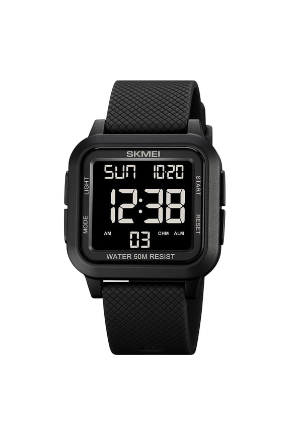 Waterproof Watch with Steel Bracelet, 50M Water Resistance, Large LCD Digital Display, Sporty Outdoor Watch with Alarm Stopwatch Timer(black,a