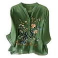 Cozirly Women's Vintage Embroidery Tops Linen Button 3/4 Sleeve Shirts