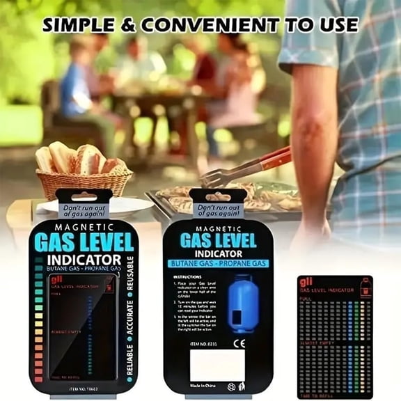 Coziro Magnetic Gas Level Indicator Gauge Card – Reusable Propane & Butane Tank Fuel Meter, Temperature Sensing Tool for BBQ Grills & Camping Stoves, Black, 1-Pack