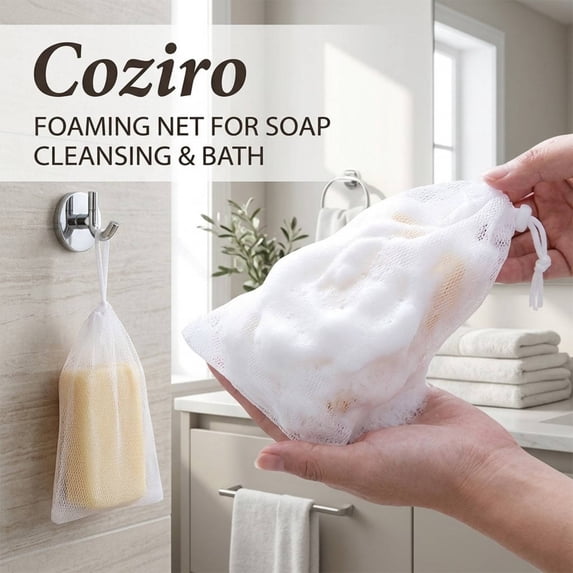Coziro Soap Saver Pouch Mesh Loofah Exfoliating Bag for Shower Bath, Double-Sided Suds Maker for Bar Soap, Face & Body Wash Scrubber, White, 1 Pack