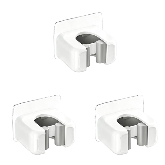 Cozival 3-pack Broom Holder Wall Mount with Strong Adhesive, No-Drill Mop Organizer with Auto-Grip Clip and Hook for Bathroom, Kitchen, and Garage Storage
