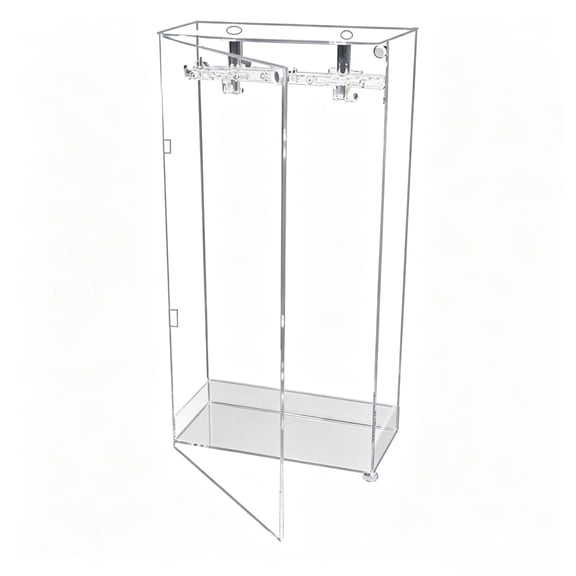 Cozival Acrylic Necklace Holder Organizer with Double Hanging Rods, Clear Dustproof Enclosed Jewelry Storage Stand, Display Rack with Bottom Tray for Bracelets Rings Earrings Pendants
