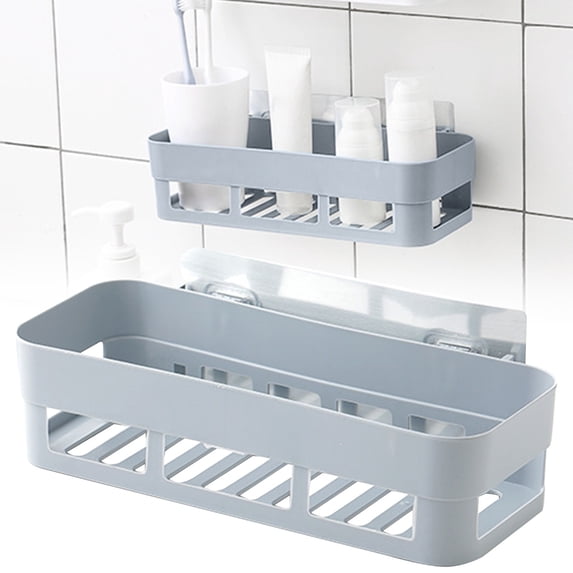 Cozival Adhesive Bathroom Shelf - No Drill Wall Mount Storage Organizer, Quick Drain Removable Tray, for Toothbrush, Soap Cup & Toiletries, Strong Adhesive, for Shower & Bathroom, Grey