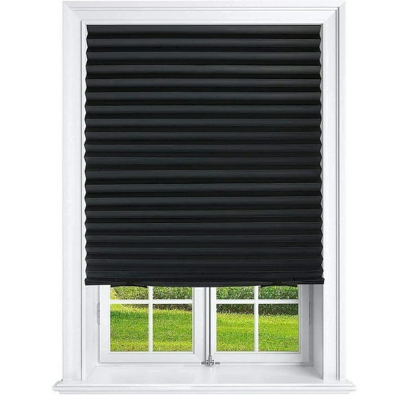 Cozival Adhesive Pleated Blinds, Adhesive Pleated Blinds for Windows - No Drill Room Darkening Shades for Bedroom, Easy Install in 90X150Cm Sizes, No Drill Window Shades, Black