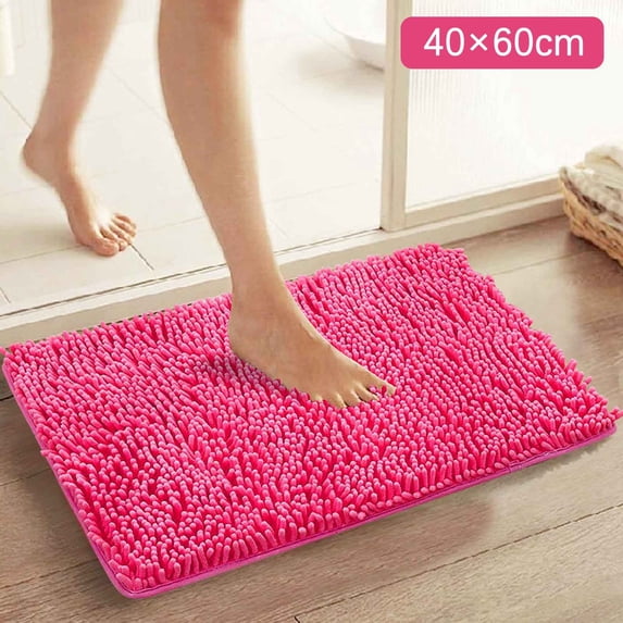 Cozival Bathroom Carpet - Absorbent Chenille Bath Mat - Soft, Furry & Thickened - Machine Washable & Reusable - Non-Slip & Quick Drying - Perfect for Living Room, Bathroom Floor & Shower Area, Pink