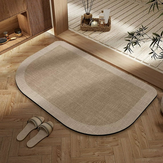 Cozival Bathroom Floor Mat, Quick-Dry Absorbent Bathroom Floor Mat - Non-Slip Brown Half-Round Rug for Mudrooms, Kitchen, and Shower Entries, Soft & Machine Washable, Non Slip Half Round Rug, B