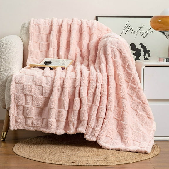 Plush Throw Cozival Thickened Checkerboard Plush Sofa Blanket (70*100cm) - Cozy Textured Throw for Napping & High Appearance Decor, Warm & Stylish for Bed, Couch & Travel, Checkerboard Blanket, Pink