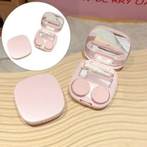 Contact Lens Case Cozival Cute Handmade Contact Lens Case with Tweezers & Solution Bottle - Compact Travel Kit, Leak-Proof Design, for Daily Use & Dormitory, Travel Lens Kit, Pink