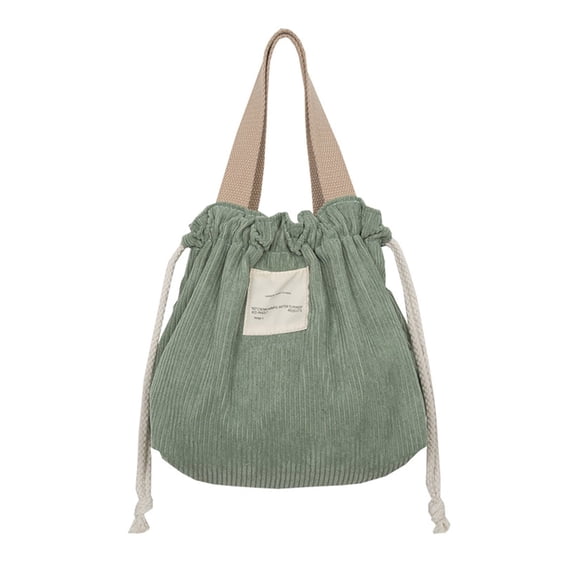 Cozival Corduroy Lunch Bag Insulated Drawstring Bento Tote Reusable Thermal Cooler Carrier for Work Picnic Travel, Lightweight Portable Foldable