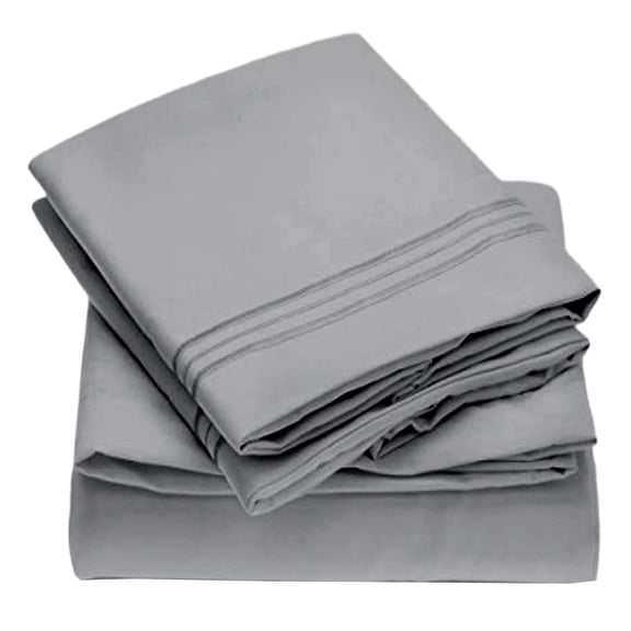 Cozival Cotton Sheet Set, Embroidered 4-Piece Sheet Set, 100% Cotton Bedsheet with Fitted Sheet & 2 Pillowcases, Breathable Wrinkle-Resistant Bedding, Bedding Sets, Grey