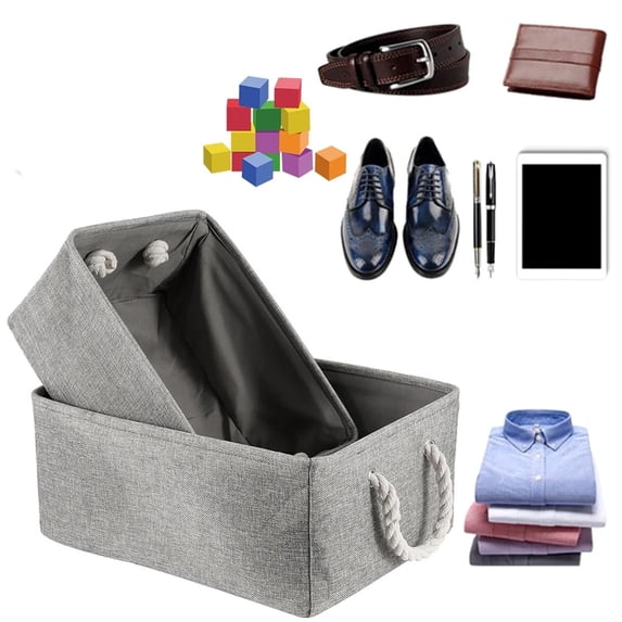 Cozival Fabric Storage Basket, Grey Rectangular Fabric Storage Basket, Decorative Linen Canvas Organizer for Nursery, Shelves, and Home, Linen Organizer Bin, B