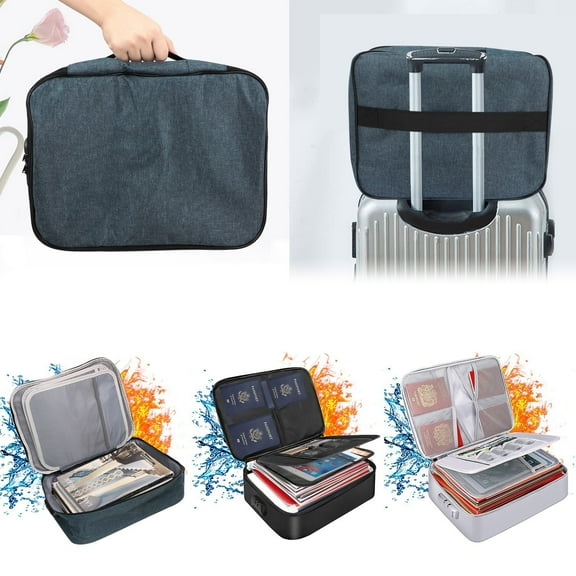 Cozival Fireproof Document Bag, 3-Layer Fireproof Document Bag with Lock - Water-Resistant Zipper File Organizer, Portable Travel Case for Laptop, Waterproof File Organizer, Navy