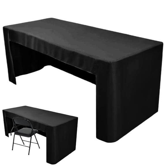 Cozival Fitted Tablecloth, Washable Fitted Rectangular Tablecloth - Open Back Fabric Cover for Trade Shows, Parties, Weddings, and Buffets, 6-Foot Size, Washable Table Cover, Black