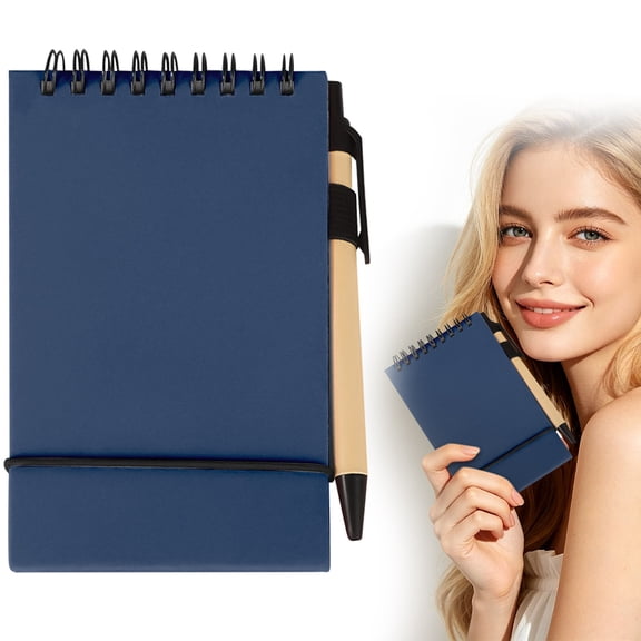 Cozival Flip-Up Notepad, Pocket-Sized Blank Memo Pad with Built-In Pen, for Office and Home, Dark Blue