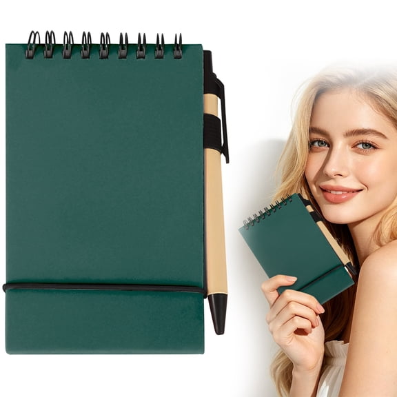 Cozival Flip-Up Notepad, Pocket-Sized Blank Memo Pad with Built-In Pen, for Office and Home, Green
