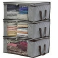 thumbnail image 1 of Cozival Foldable Non-Woven Storage Bags - 3-Pc Clothes Organizer for Closet, Travel & Seasonal Storage - Breathable, Dust-Proof & Space-Saving - Perfect for Blankets, Sweaters, Grey, 1 of 6
