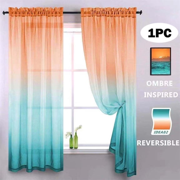 Cozival Gradient Sheer Tulle Curtain - 1 Panel, 1X2 Meter - Rod Pocket Top - Soft, Light Filtering & Elegant - for Door, Window Or Room Divider - Adds Privacy & Style, Rod Pocket Window Drape, Orange