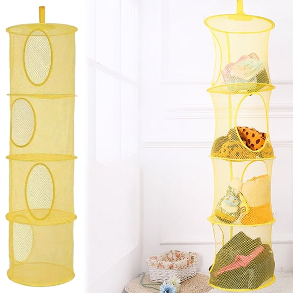 Cozival Hanging Storage Basket - Foldable Storage Net with 4-Layer Compartment, Hanging Organizer for Small Clothes, Space-Saving, Breathable Mesh, for Closet & Dorm, Foldable Closet Organizer