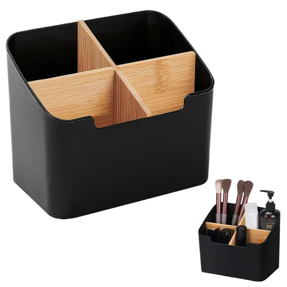 Cozival Multifunctional Wooden Storage Box - Creative & Simple Detachable Organizer for Remote Control, Cosmetics & Stationery, Compartment Design, Compact Size, for Living Room & Bedroom, Black