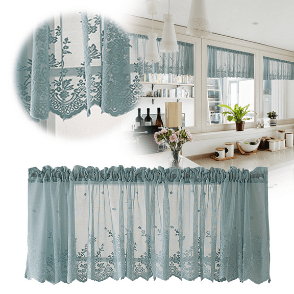 Cozival Room Darkening Curtain, Room Darkening Window Curtain, 1 Panel Rod Pocket Short Lace Curtain for Kitchen, Living Room Small Windows, Blue, 137X90Cm, Short Lace Panel, Blue