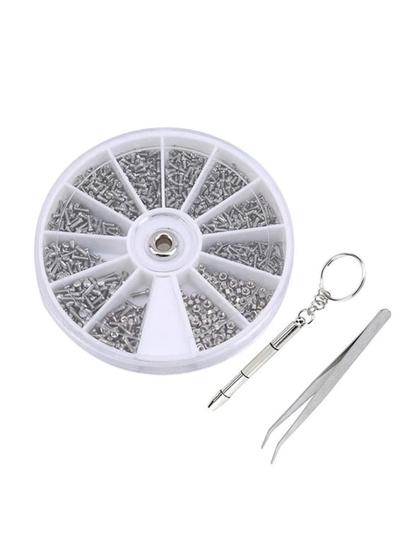 Silver Stainless Steel Micro Tiny Screws Nuts Assortment Kit, Eyeglass Sunglass Repair Tool Set with Screwdriver and Tweezers for Spectacles Watch Clock