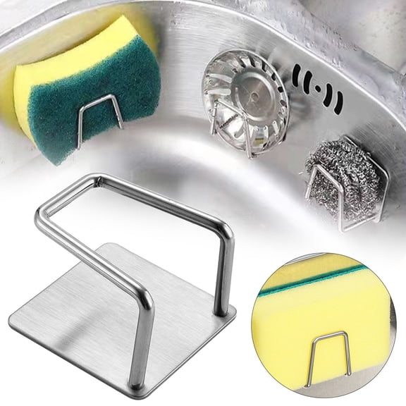 Cozival Stainless Steel Sponge Holder for Kitchen Sink, Self-Adhesive Rustproof Caddy with Drainage Design, Compact Wall Mount Organizer for Sponge Scrub(1.96 Inch)