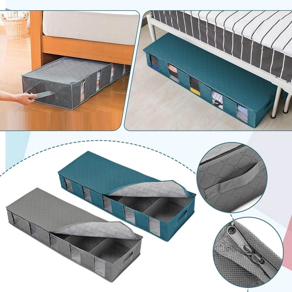 Cozival Underbed Storage, Storage Box, Extra Large Non-Woven Clothing Organizer Bag, Foldable Compartment for Seasonal Items, Slim Design, Foldable Organizer Bags, Blue
