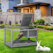 Coziwow 2-Tier Wooden Rabbit Hutch Outdoor, Small Animal Cage Indoor with Openable Roof&Tray, Gray