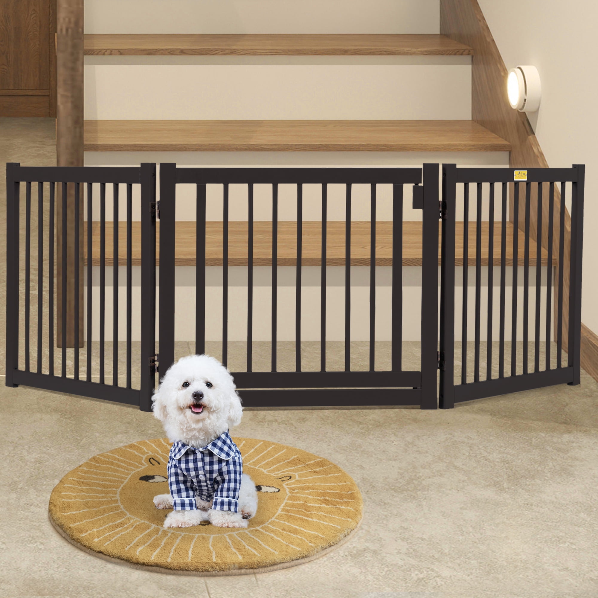 Espresso 24-Inch Freestanding Wooden Pet Gate with Walk-Through Door