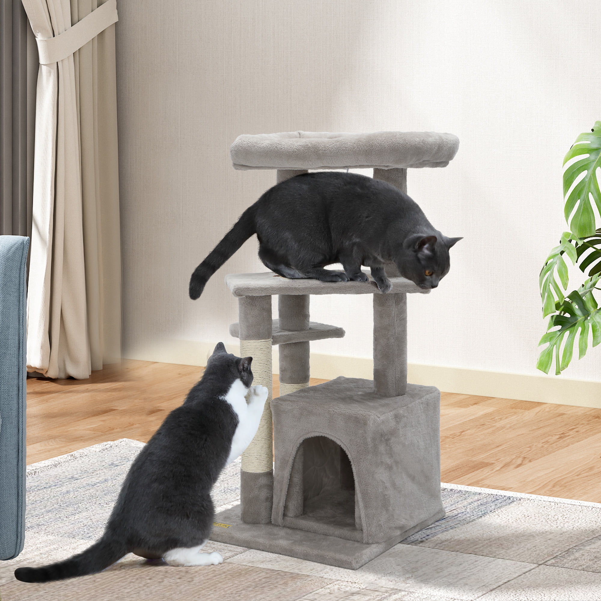 Light Gray Plush Cat Tree with Sisal Scratching Posts and Condo