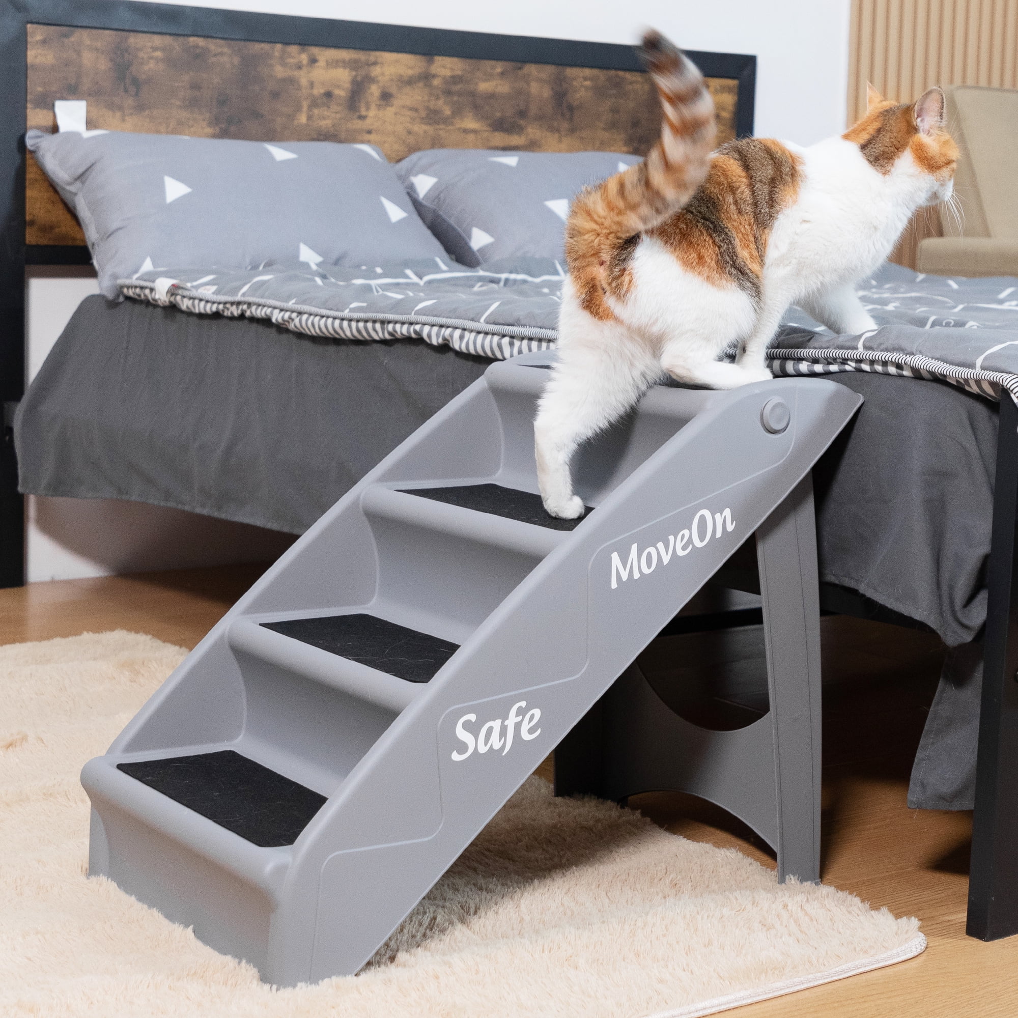 Coziwow Portable Folding 4Step Dog Ladder for High Beds, Nonslip Pet