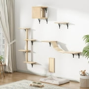 Coziwow 5 Pcs Wall-mounted Cat Tree Set W/ Cat Perch, Scratching Post, Cat Bridge, Cat Tree and Condo, Beige