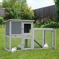 thumbnail image 1 of Coziwow 55'' Wooden Rabbit Hutch Outdoor Large Animal House with Tray and Ramp, Gray, 1 of 14