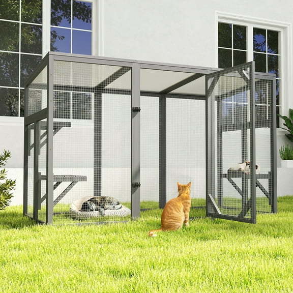 Coziwow 71" Large Catio Outdoor Cat Enclosure, Cat House for Multiple Cats Walk, Wooden Cat Cage with Waterproof Roof