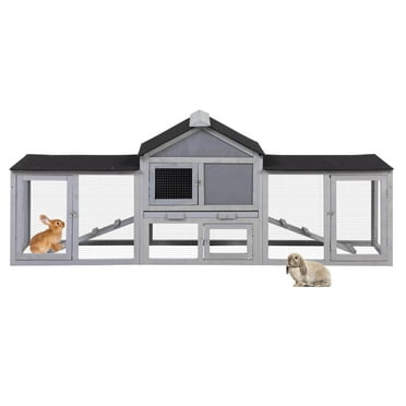 Coziwow 83" Rabbit Hutch Chicken Coop Wooden Small Animal House, Grey
