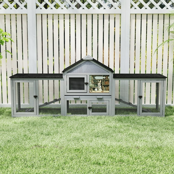 Coziwow 83" Rabbit Hutch Chicken Coop Wooden Small Animal House, Grey
