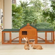 Coziwow 83" Rabbit Hutch Outdoor Bunny Cage Wooden Small Animal House, Orange