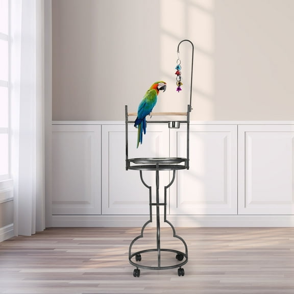 Coziwow Bird Stand Parrot Perch Large Play Stand with Toy Hook Rolling Wheel Stainless Steel Tray Bowls