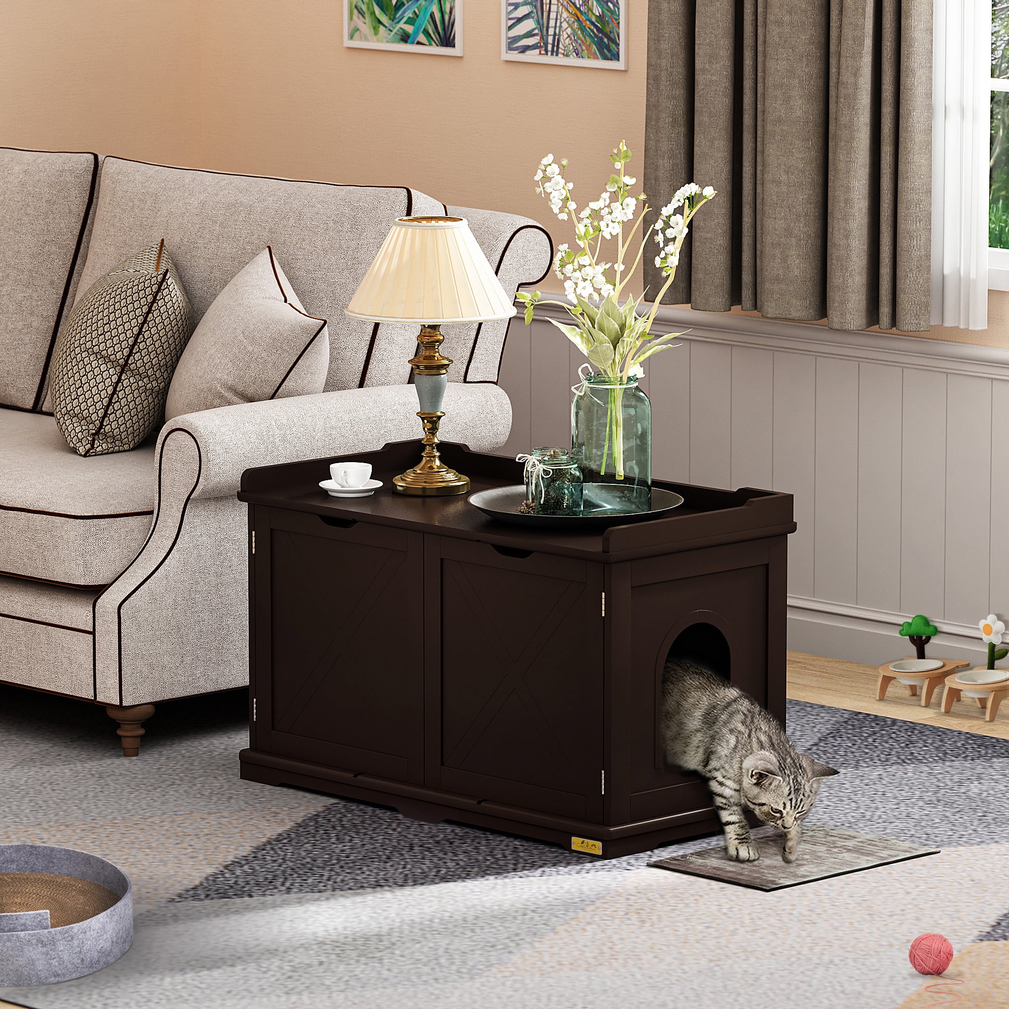 Coziwow Cat Litter Box Enclosure with 9 Vents and Removable Divider