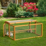 Coziwow Folding Chicken Coop, Wooden Rabbit Hutch for Small Animals with Roosting Bar, Orange