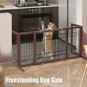 Coziwow Freestanding Wood Pet Gate, 38"-71" Sturdy Solid Wood Dog Gate for The House, Doorway, Stairs, Pet Puppy Safety Fence, Brown