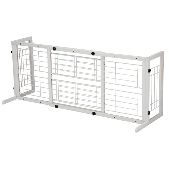 Coziwow Freestanding Wood Pet Gate, 38"-71" Sturdy Solid Wood Dog Gate for The House, Doorway, Stairs, Pet Puppy Safety Fence, White