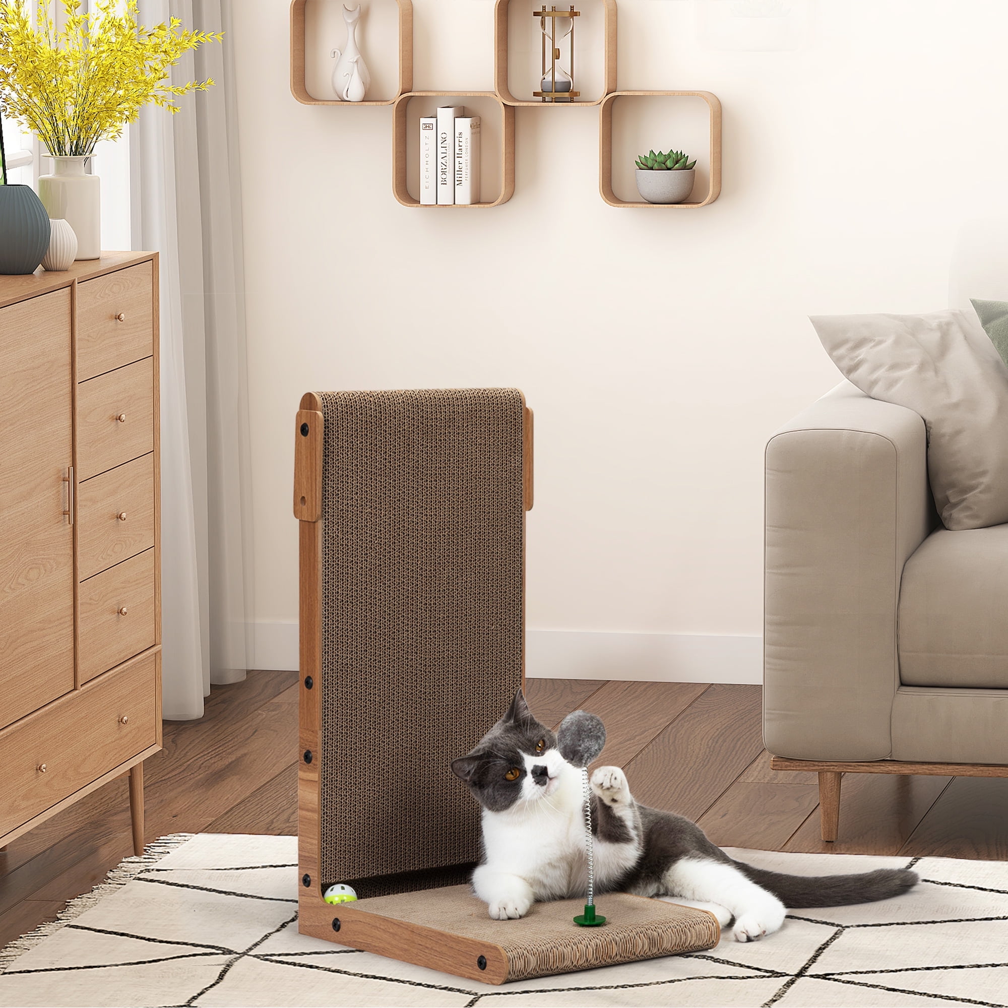 Coziwow L-shaped Cat Scratcher Cardboard Corrugate Cat Scratching Lounge Bed Vertical W/ Catnip