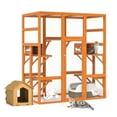 thumbnail image 1 of Coziwow Large Wooden Cat Enclosure, Outdoor Cat Cage With Weatherproof Cover, Orange, 1 of 9