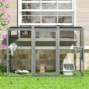 Coziwow Outdoor Cat House Enclosure Pet Cage Catio W/ Asphalt Roof, 3 Platforms, Gray