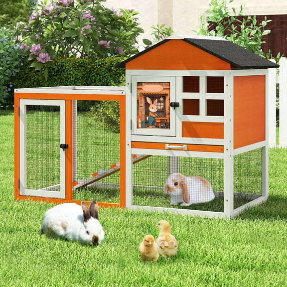 Coziwow Outdoor Rabbit Hutch Large Pet House Wooden Habitat Small Animal Pet Poultry Cage, Gray